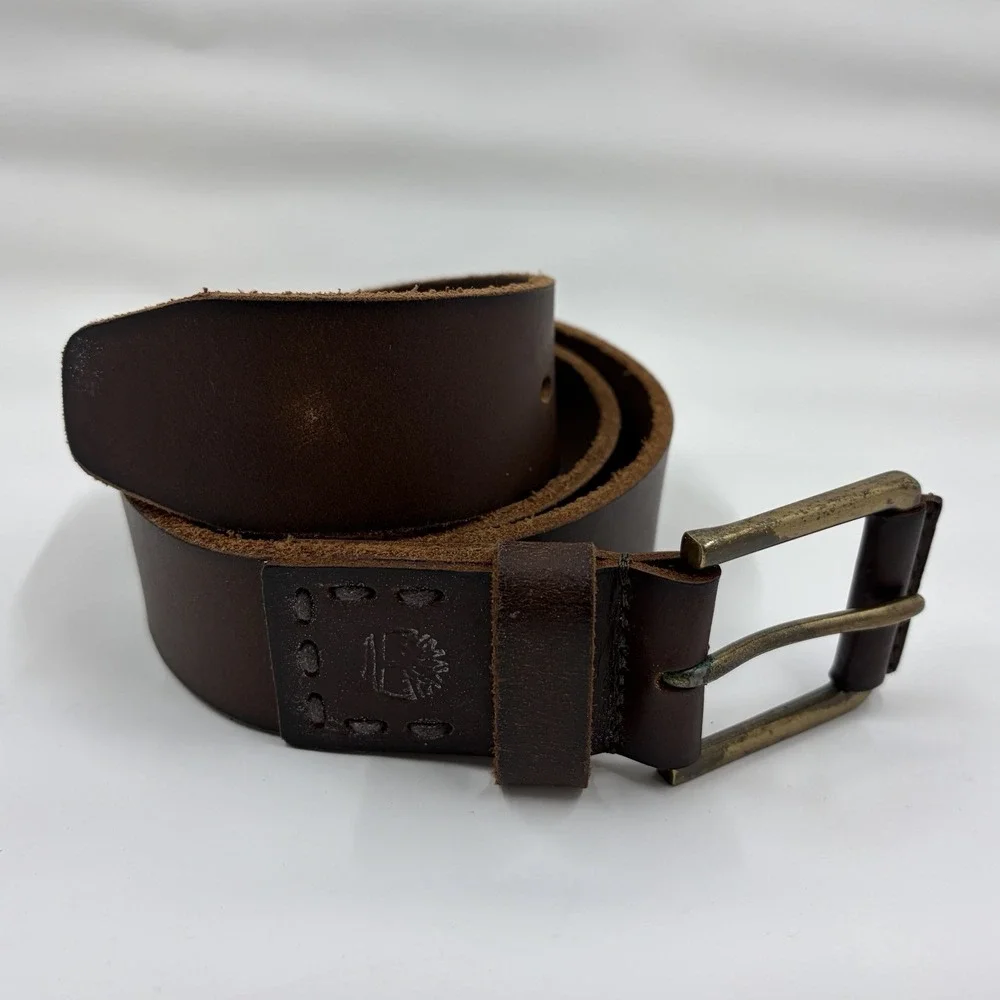 Timberland Brown Genuine Leather Belt Men's Size 34 Brown Top Stitching